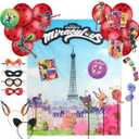 50pc Birthday Party Supplies - Zag Heroez Themed Party Box, Ladybug Party Decorations, Backdrop & Party Props