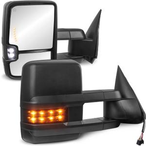 MOSTPLUS Power Heated Towing Mirrors Compatible with 1999-2002 Chevy Silverado Suburban Tahoe GMC Serria Yukon w/Turn light, Clearance Lamp (Set of 2)-Black