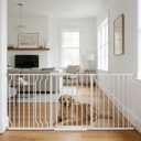 Extra Wide Walk Through Baby Gate with Door,67-71.5 Inch Wide Presure Mounted No Drill Metal Auto Close Child Gate for Stair Doorway - Indoor Outdoor Safty Gate for Toddler Dog Doggie, White