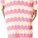 Saodimallsu Womens Crochet Summer Maxi Dress Striped Sexy Cut Out V Neck Long Sleeve Knit Cover Up Beach Dresses (M)