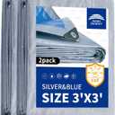 RAINDEWAY Small Tarps Waterproof 3x3 FeetPack of 2 5.5 Mil Thick, Multipurpose Waterproof Poly Tarp CoverCamping Tarpaulin Silver/Blue Tarp Finished Size