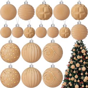 Suzile 18 Pcs Velvet Christmas Tree Ornaments Flocked Christmas Ball Decorations Xmas Balls Holiday Hanging Ornaments for Xmas Tree Wreath Garland Holiday Fireplace Decoration (Champagne)