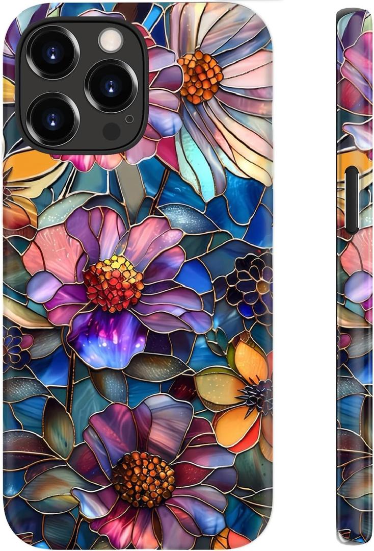 for iPhone 16 Pro Max Case, Wireless Charging Compatible,Dual-Layer Protection with Cute Wildflower Design, Soft Silicone + Hard Shell, Chic Phone Cover for Women - Vibrant Defined Blossoms