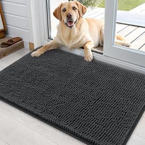 OLANLY Dog Door Mat for Muddy Paws 35x24, Absorbs Moisture and Dirt, Absorbent Non-Slip Washable Doormat, Quick Dry Chenille Mud Mat for Dogs, Entry Indoor Entryway Carpet for Inside Floor, Dark Grey