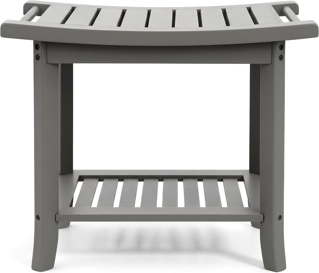 Teak shower bench with Storage Shelf, Shower Stool for Inside Shower, Waterproof Shower Bench Seat, Shower Chair for Inside Shower, Wood Bench, Bathroom Bench (Natural Wood) (Gray Wood)