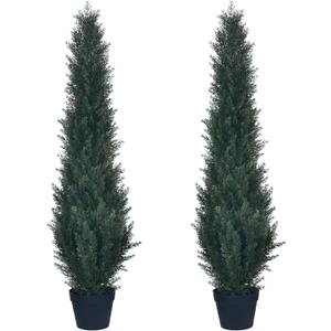 HAIHONG 4FT Artificial Cedar Topiary Trees,Faux Cedar Tree Potted Plant in Nursery Planter,Fake Plant Fake Shrubs for Outdoor Indoor Front Porch Garden Decor(Set of 2)