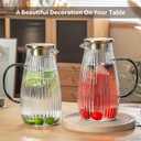 2 PACK Glass Pitcher with Lid and Spout,68 oz/2 Liter Vertical Stripes Water Pitcher for Fridge, Clear Borosilicate Glass Water Carafe for Cold Brew, Coffee, Lemonade, Sun Tea,Heat Resistant (2L- New Design)