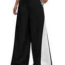 ZAFUL Wide Leg Sweatpants for Women Side Striped Patchwork High Waisted Drawstring Active Joggers Pants (1-Black, S)