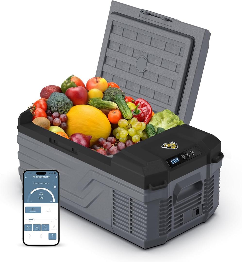 YELLOW JACKET 12 Volt Car Refrigerator, 16 Quart Electric Cooler, Portable Car Fridge for Outdoor Camping Travel, 12V/24V DC 110~240 Volt AC Refrigerator for Truck RV Home Office,-4℉-68℉