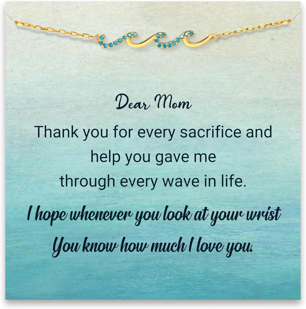 STORYJEWELLERY Mom Christmas Gifts, Mom Bracelet, Gifts for Moms, Wave Bracelet for Mother, Moms Jewelry, Birthday Gifts for Mother