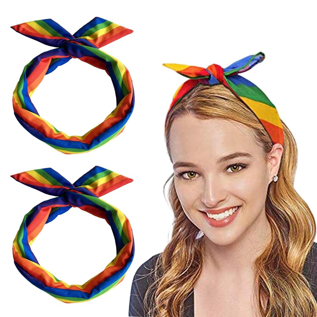 2 Pcs Pride Rainbow Adjustable Headbands Scarf, LGBT Rainbow Hair Band for Girl Women Pride Festivals Parades Raves Hair Decoration Accessories