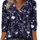 Zeagoo Fall Tops for Women Long Sleeve Button Up Shirts Floral Tunics V Neck Pullover Blouse (Small, Grey Floral 01)