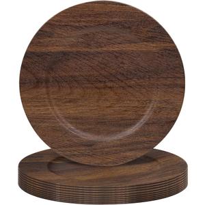 JEVERGN 10 Pack Farmhouse Charger Plates, 13'' Faux Wood Chargers for Dinner Plates, Brown Plate Chargers Set of 10, Round Plastic Charger for Wedding, Party Event, Dinner, Table Setting