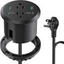 3 inch Desktop Power Grommet with PD 20W USB C,Furniture Recessed Power Strip,2 Outlets,4 USB Ports,40W Total,Flush-Mount for Desktop, Workspace Essential Desk Outlet (Black, 6 FT Cable)