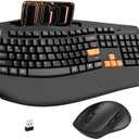 Wireless Keyboard and Mouse Combo, 2.4G Full Size Wave Keys Ergonomic Keyboard with Wrist Rest, Phone Holder, 3-Level DPI Wireless Silent Mouse with 6-Buttons, for Windows, Mac OS (Orange Black)