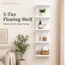 5-Tier Wall Mounted Floating Shelf, 12mm Thick White PVC Closed-Top Shelf, Screw Embedded Drilling Installation, Narrow Vertical Storage Organizer for Bathroom Kitchen Living Room Bedroom, 31.5 x 7.9 x 7.1 in - Extra-Thick Board