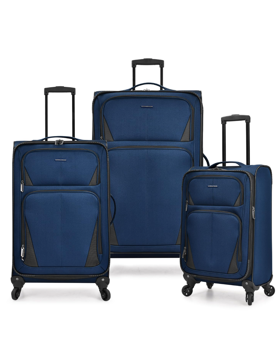 U.S. Traveler Aviron Bay Expandable Softside Spinner Wheels, Navy, 3 Piece Luggage