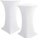 HolidayIdeas Cocktail Table Covers, 2 Pack - Fitted Stretch Spandex High Top Cocktail Tablecloths with Elastic Corners (White, Fit for 30"-32" Diameter x 43" Height Tables)