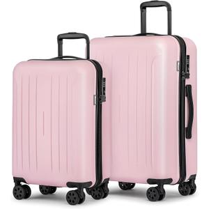KYME Luggage Sets 2 Piece Hardshell 20"/24" Suitcase with Double Spinner Wheels Hardside Suitcases Sets with TSA Lock PC+ABS Travel Luggage (Pink, 2Pcs Set(20"/24")