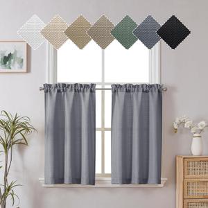 Chyhomenyc Dark Grey Curtains 30 Inch Length, Faux Linen Textured Small Window Curtains, Light Filtering Short Curtains for Bathroom Curtains Window, 30x30 Inch, 2PCS