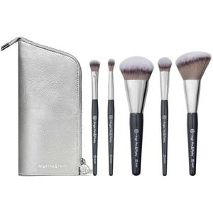 BK BEAUTY BRUSHES - ANGIE HOT & FLASHY Travel Brush Set with Pouch - Foundation Makeup Brushes - Brush for Liquid or Cream Foundations - Under-Eye Concealer | Bronzer, Blush & Highlighter Makeup Brush 2 brushes missing