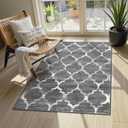 Lahome Moroccan Washable Rugs 3x5 Entryway Rug- Small Rugs for Bedroom Throw Non-Slip Low-Plie Kitchen Rug Soft Grey Distressed Capet for Office Bathroom Living Room Dining Room