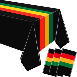 Kinlop 3 Pcs Juneteenth Tablecloth 108 x 51 Inch Kente Table Covers Plastic Disposable Table Clothes for African American Independence Celebrate Freedom Black History Kwanzaa Party Supplies (Classic)