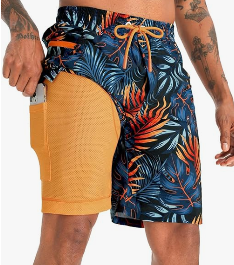 APTRO 2 in 1 Men's Swim Trunks 9" with Zipper Pockets Bathing Suit Built-in Board Shorts Swimwear Long Shorts, 2XL