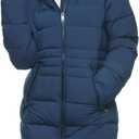 Rokka&Rolla Women's Maxi Winter Coat Long Puffer Jacket with Faux Fur Lined Hood (Large, Midnight Blue)