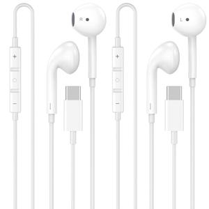 [Apple MFi Certified] USB C Headphones for iPhone 17 16 15, 2 Pack Wired Headphones USB C with Built-in Remote to Control Music, Phone Calls, and Volume for iPhone 17 16 15 Pro Max, Galaxy, Pixel