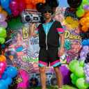 UOUA 80s Outfit for Men 90s Color Block Costumes 2 Piece Retro Short Sleeve Jacket & Shorts Set for Party (M)