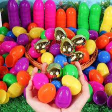 LEASEN [ 12 Surprise Golden Eggs ] 500 Pack Plastic Easter Eggs Bulks, 2.3 Inch Empty Easter Eggs, Bright Colors Plastic Eggs Fillable for Easter Hunt, Basket Stuffers Fillers, Easter Party Favor