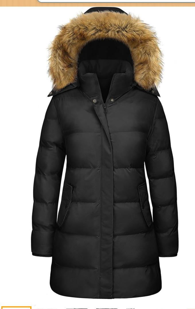 Women's Winter Puffer Coat Warm Thicken Jacket with Faux Fur Removable Hood Windproof Parka Outwear, Large