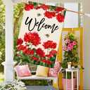 Baccessor Spring Summer Geranium Welcome House Flag Double Sided Summer Bee Red Floral Burlap Yard Flag House Seasonal Farmhouse Outside Outdoor Decoration 28 x 40 Inchlarge