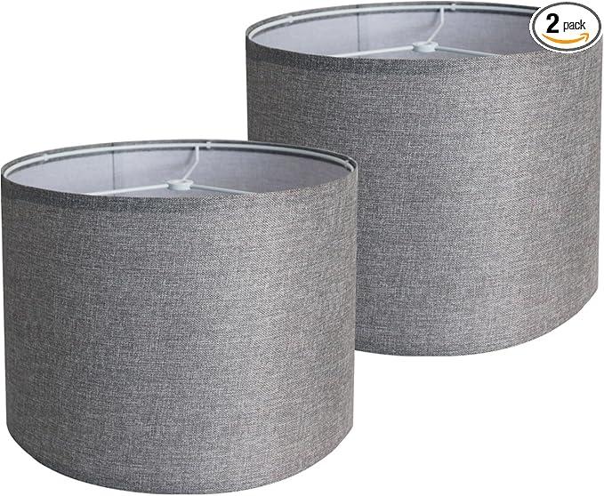 Gray Lamp Shades Set of 2, Medium Drum Lamp Shade 8x12 (Spider), Lampshades Replacement for Table Lamps Floor Lamps, Natural Linen Hand Crafted, Easy Assembly Required