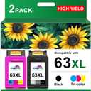 KINGWAY 63XL Ink Cartridge Black and Color Combo Pack Replacement for HP 63 63XL Printers Work for HP OfficeJet 3830 4650 5255 5258 5200 Envy 4520 4512 4510 DeskJet 1112 2130 3630 (2 Pack)