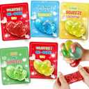 WEMEMORN Valentines Day Gifts Cards for Kids, 24 Pack Double Heart Squeeze Balls with Greeting Cards for Kids Classroom Exchange Prizes, Stretchy Toy Balls Bulk Gift, Squ