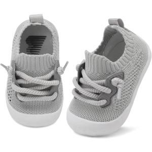BARERUN Baby Shoes Baby First Walking Shoes Infant Sneakers Wide Toe Box Slip on Shoes Soft Sole Baby Boys Girls Crib Shoes Toddler Breathable Lightweight House Sock Shoes (Gray)