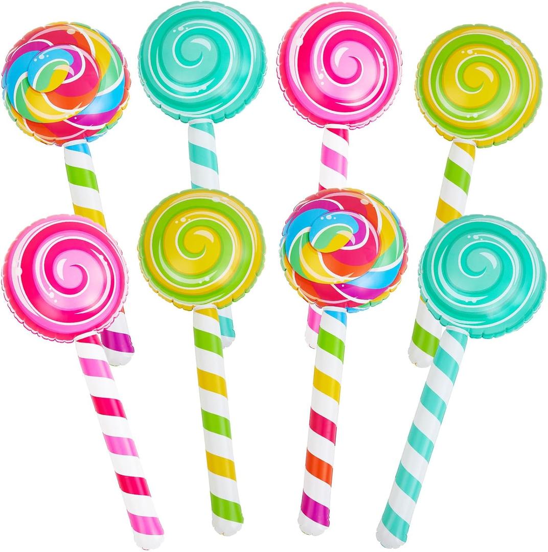 Poen 8 Pcs Large Inflatable Lollipop 29.53 Inch Candy Birthday Party Decorations Inflatable Giant Lollipop Prop Candy Shape Balloons for Themed Party Favors(Vintage)