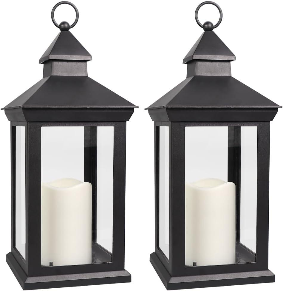 2 x 2-Pack 14" Candle Lanterns Outdoor Waterproof Decorative Flickering Lights with Timer - Cool White Decorative Indoor LED Lanterns Battery Operated