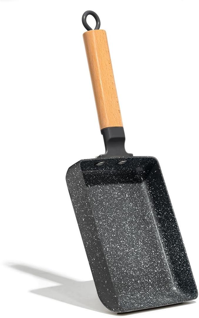 Ceramic Coating Square Japanese Tamagoyaki Omelette Small Skillet, Non-stick Rectangle Egg Roll Pan with Wood Handle (Dark Grey)