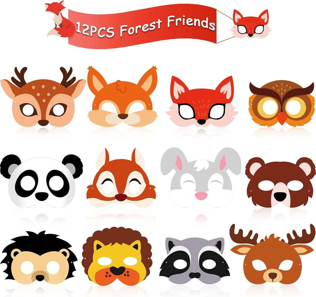 Blulu 12 Piece Kids Animal Masks Forest Friends Animals Cartoon Masks Jungle Woodland Animals Theme Costume Party for Animal Birthday Party Halloween Masks Dress-Up Party Favors Decoration Supplies