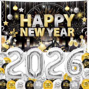 HOWAF New Years Decorations 2026, Silver New Year Decorations Backdrop and Silver 2026 Balloons New Years Backdrop for 2026 NYE Decoration Nye Party Supplies