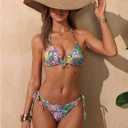 RoseSeek Women's Leopard Floral String Starfish Metal Swimsuits (M)