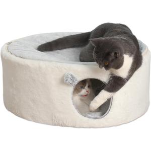 Sunhoo Elevated Cat Beds for Indoor Cats Enclosed House Hideaway Raised Kitty Hammock Large with Washable Cover Kitten Cave Pet Hut Puppy Condo Cubby Plush Cushion Easy Assembly 23.6 * 17.7 * 10.6in