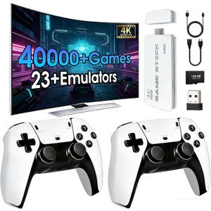 2026New Retro Game Console,40000+Games and 23 Emulators, with Dual 2.4G Wireless Controllers, Plug and Play 4K HD HDMI TV Game Stick, White