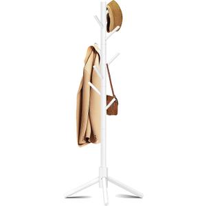 Wooden Coat Rack, Free Standing Coat Rack with 8 Hooks 3 Adjustable Heights for Clothes, Hats, Handbags, Coat Tree Easy Assembly for Entryway, Bedroom, Hallway, Office (New White) (1PC)