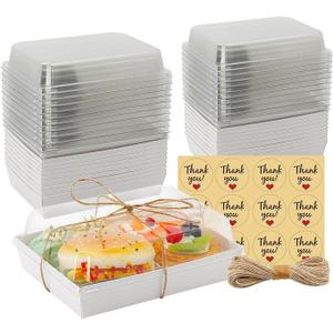 7x5x2.5 Charcuterie Boxes with Clear Lids, Large Disposable Bakery Dessert Boxes, Bakery Take Out Containers, To Go Food Containers for Chocolate, Sandwich, Cookie, Cupcake, Pastries (25, White)