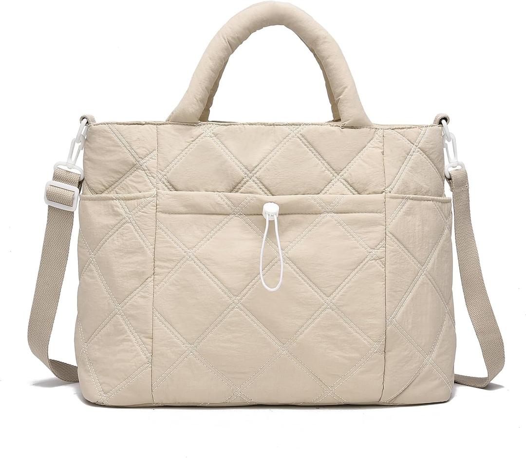 I IHAYNER Puffer Tote Bag for Women Lightweight Top Handle Handbag Large Shoulder Bag with Zipper for Travel Work