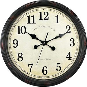 Round Classic Wall Clock Silent Non Ticking 16 Inch Extra Large Quality Quartz Vintage Clock, Rome Retro Decorate Clock Battery Operated, Easy to Read for Home Kitchen Living (Red-brown)